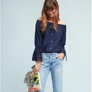 Anthropologie Isabella Off Shoulder Eyelet Blouse